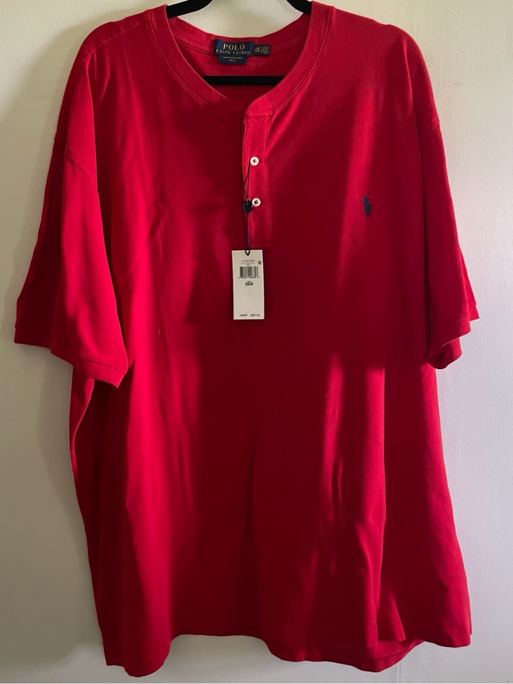 Polo Ralph Lauren Classic Men's Red Collarless Polo with Navy Logo
